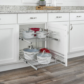 Kitchen Base Cabinet 2 Tier Half 1/2 Carousel Storage Unit Chrome Finish D750mm 