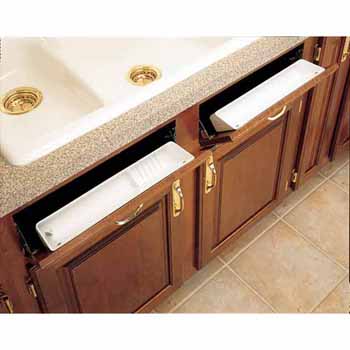REV A SHELF SINK FRONT TIP OUT TRAY WITH RING HOLDER & SOAP DISH & NO STOPS