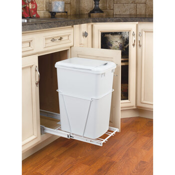 White Steel Pull Out Waste / Trash Container In White - Lifestyle view 2
