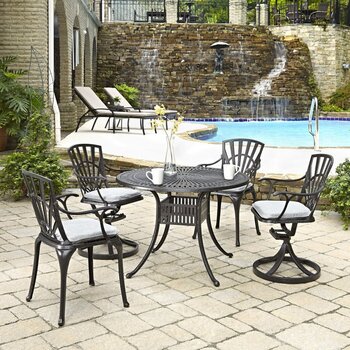 Raheny Home Grenada 5-Piece Outdoor Dining Set with Swivel Chairs (2x) and Arm Chairs (2x) In Charcoal, 42'' W x 42'' D x 20-3/4'' H