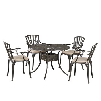Raheny Home Grenada 5-Piece Outdoor Dining Set with Cushion Arm Chairs (4x) In Khaki Gray, 42'' W x 42'' D x 20-3/4'' H