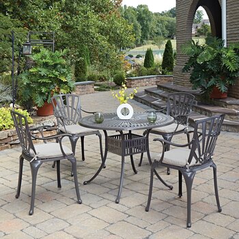 Raheny Home Grenada 5-Piece Outdoor Dining Set with Cushion Arm Chairs (4x) In Khaki Gray, 42'' W x 42'' D x 20-3/4'' H