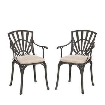 Raheny Home Grenada 5-Piece Outdoor Dining Set with Cushion Arm Chairs (4x) In Khaki Gray, 48-1/2'' W x 48-1/2'' D x 20-3/4'' H