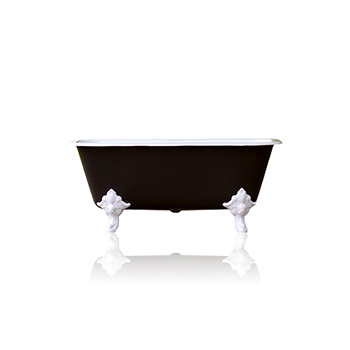 WaterMark Fixtures 67" Squared Double Cast Iron Porcelain Clawfoot Bathtub Package, Edwardian Style, Black Flat Rimmed Original Finish