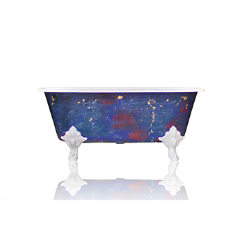 New Square Cast Iron Clawfoot Bathtub Trompe L'Oeil Antiqued Lagniappe Freestanding Claw Tub Package, Degas Blue