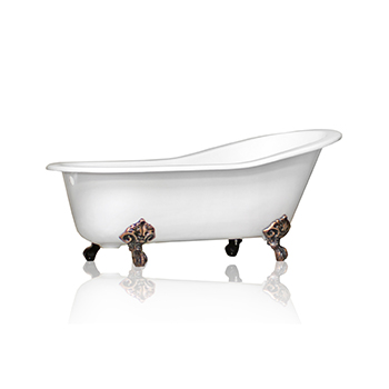 White 67" Antique Inspired Cast Iron Porcelain Clawfoot Bathtub 5.5' Flat Rim La Salle Slipper Bathtub Bronze Accents