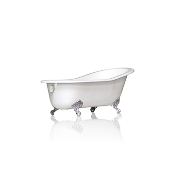 White 67" Antique Inspired Cast Iron Porcelain Clawfoot Bathtub 5.5' Flat Rim La Salle Slipper Bathtub Chrome Accents