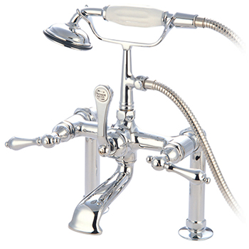 WaterMark Fixtures Polished Chrome British Telephone Faucet with Levers on Hague Blue, Incarnadine red, White Tub