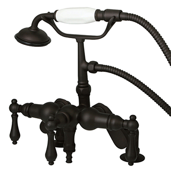 WaterMark Fixtures Oil Rubbed Bronze British Telephone Faucet with Levers on Hague Blue, Incarnadine red, White Tub