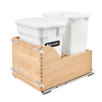 Rev-A-Shelf Double Soft-Close Bottom Mount Recycle Center With (1) White Compo+ Container and (1) 35 Qt. White Bin, Wood Bottom Mount with Blum Slides