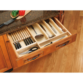 6 Compartment Wooden Lined Cutlery Tray Drawer Organiser Storage Baize Kitchen 