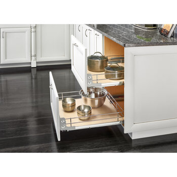 Rev-A-Shelf "Premiere" Base Cabinet Pullout Shelf/ Basket with Maple Solid Bottom, 20-5/16"W x 21-3/4"D x 5-5/8"H, with Blum Full-Extension Soft-Close Slides