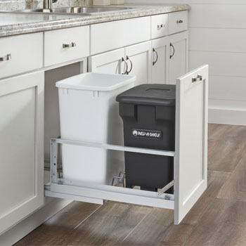 Rev-A-Shelf Double Soft-Close Bottom Mount Recycle Center With (1) Black Compo+ Container and (1) 35 Qt. White Bin, Pull-Out Aluminum Carriage
