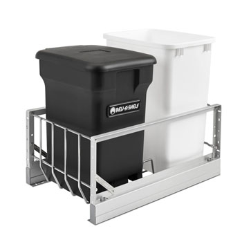 Rev-A-Shelf Double Soft-Close Bottom Mount Recycle Center With (1) Black Compo+ Container and (1) 35 Qt. White Bin, Pull-Out Aluminum Carriage