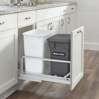 Rev-A-Shelf Double Soft-Close Bottom Mount Recycle Center With (1) Orion Gray Compo+ Container and (1) 35 Qt. White Bin, Pull-Out Aluminum Carriage