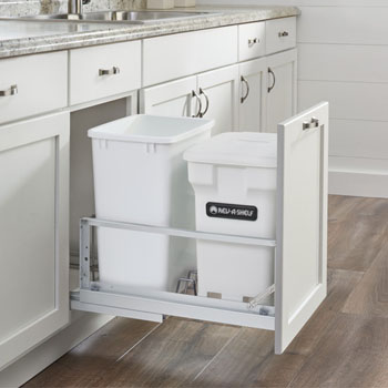 Rev-A-Shelf Double Soft-Close Bottom Mount Recycle Center With (1) White Compo+ Container and (1) 35 Qt. White Bin, Pull-Out Aluminum Carriage