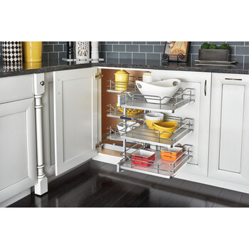 Rev-A-Shelf Three-Tier Solid Bottom Pull Slide Pull Cabinet Organizer, Gray