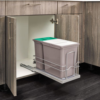 Bottom Mount Under Sink Double Trash Bin Pull-Out, with 15 Liter (4 Gallon)  and 8 Liter (2 Gallon) Gray Bins with Lids, with Soft-Close Slides by  Rev-A-Shelf | KitchenSource.com