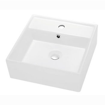 Dawn Sinks® Bathroom Vessel Above Counter Square Ceramic Art Basin with Single Hole for Faucet and Overflow in White, 16-1/8" W x 16-1/8" D x 5-5/8" H