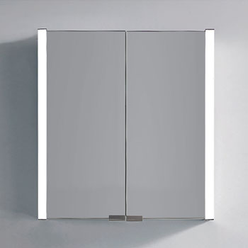 Dawn Sinks LED Backlit Two Door Medicine Cabinet with Horizontal Matte Aluminum Mirror, 25-9/16" W x 5-5/16" D x 27-9/16"H
