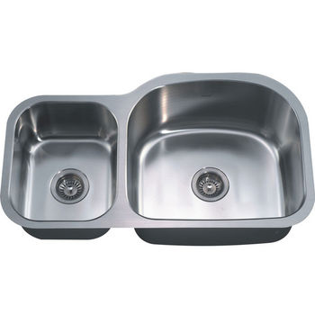 Stainless Steel Double-Bowl Sink with Small Bowl on Left