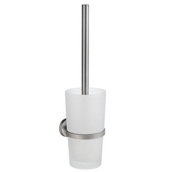 Smedbo Home Line Brushed Chrome Toilet Brush Set with Frosted Glass Container and Handle 15" L