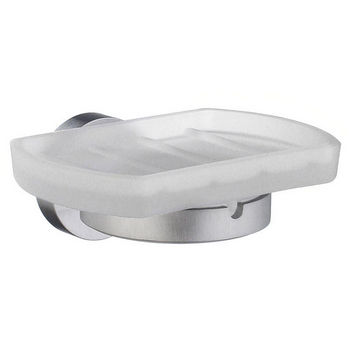 Smedbo Home Line Brushed Chrome Holder with Frosted Glass Soap Dish