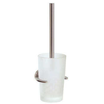 Smedbo Loft Brushed Nickel Wallmount Toilet Brush Set with Frosted Glass Container 15"L