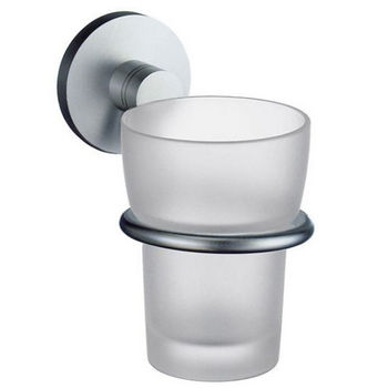 Smedbo Studio Brushed Chrome Holder with Frosted Glass Tumbler 4¾"D