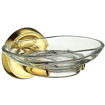 Smedbo Villa Polished Brass Holder with Clear Glass Soap Dish 4-3/8" Depth
