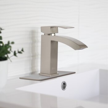 Single Hole Bathroom Faucet Deck Plate in Brushed Nickel, Installed View