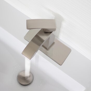 Single Hole Bathroom Faucet Deck Plate in Brushed Nickel, In Use