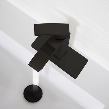 Single Hole Bathroom Faucet Deck Plate in Matte Black, Installed View