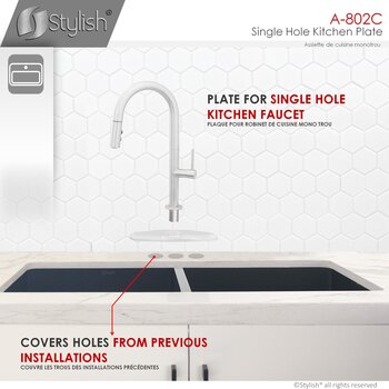Kitchen Faucet Stainless Steel Deck Plate in Polished Chrome, Single Hole Info