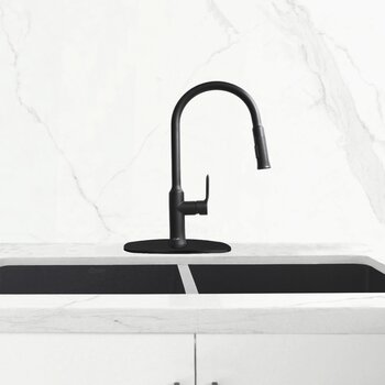 Kitchen Faucet Stainless Steel Deck Plate in Matte Black, Installed View