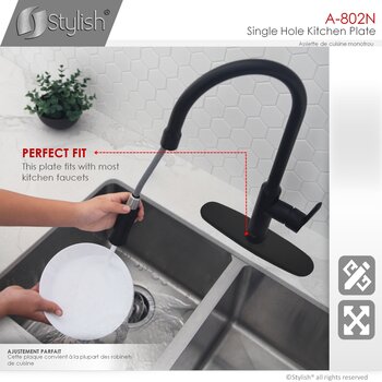 Kitchen Faucet Stainless Steel Deck Plate in Matte Black, Perfect Fit Info