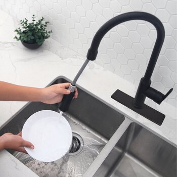 Kitchen Sink Faucet Hole Cover Deck Plate Escutcheon in Matte Black, Installed View
