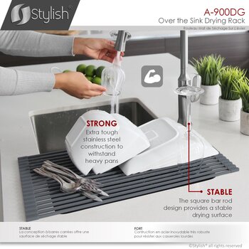 20'' Over The Sink Roll-Up Drying Rack in Dark Gray, Strong Stable Info