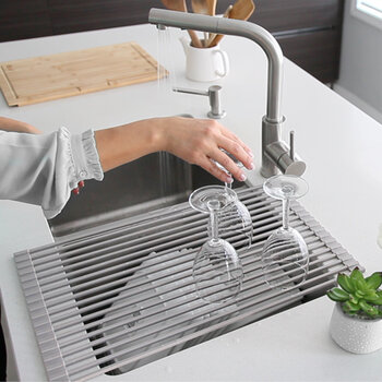 20'' Over The Sink Roll-Up Drying Rack in Gray, Installed View