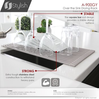 20'' Over The Sink Roll-Up Drying Rack in Gray, Strong Stable Info