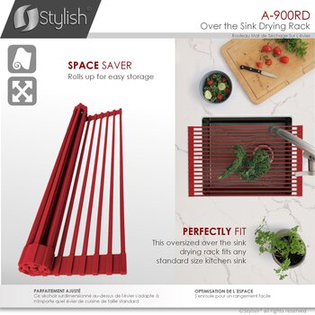 20'' Over The Sink Roll-Up Drying Rack in Red, Perfect Fit Info