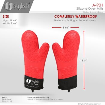 Heat Resistant Silicone Mitts, Waterproof Info