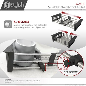 Adjustable Over the Sink Stainless Steel Dish or Vegetable Drainer Basket, Adjustable Info