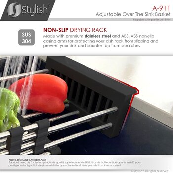Adjustable Over the Sink Stainless Steel Dish or Vegetable Drainer Basket, Non-Slip Info