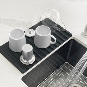 Silicone Drying Mat and Trivet in Black, Installed View