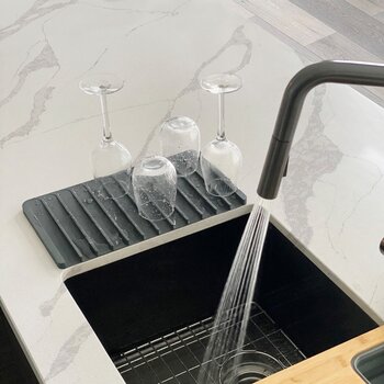 Silicone Drying Mat and Trivet in Dark Gray, Installed View