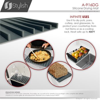 Silicone Drying Mat and Trivet in Dark Gray, Infinite Uses