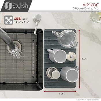 Silicone Drying Mat and Trivet in Dark Gray, Dimensions