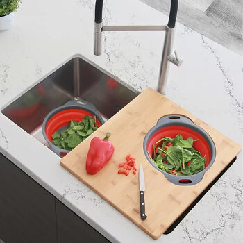 AZUNI Kitchen Sink Bamboo Cutting Board with Colander and Bowl Set