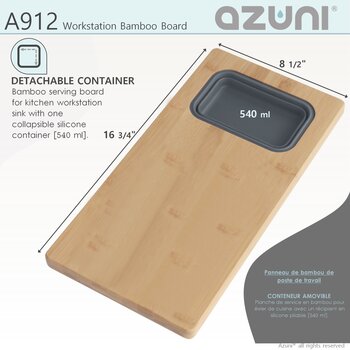 AZUNI Workstation Sink Bamboo Cutting Board set with 1 Collapsible Container